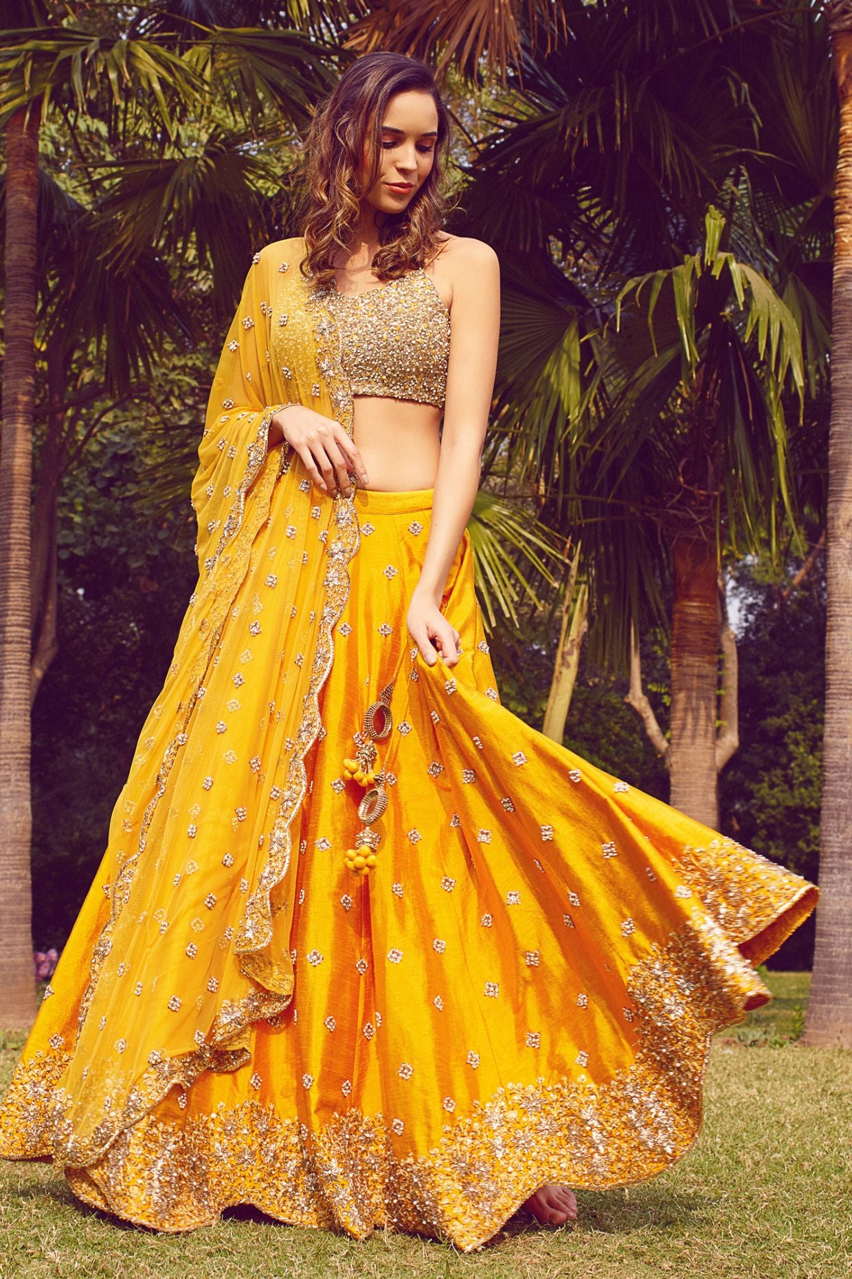 Mustard Embroidered Lehenga Set