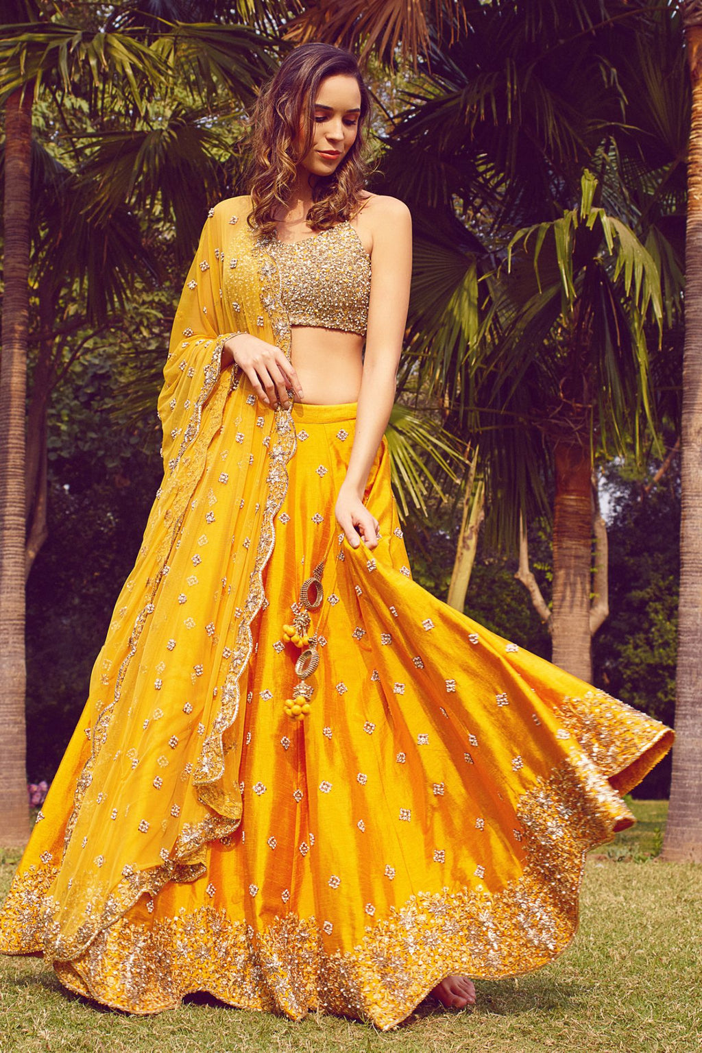 Mustard Embroidered Lehenga Set