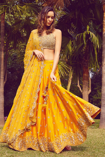 Mustard Embroidered Lehenga Set