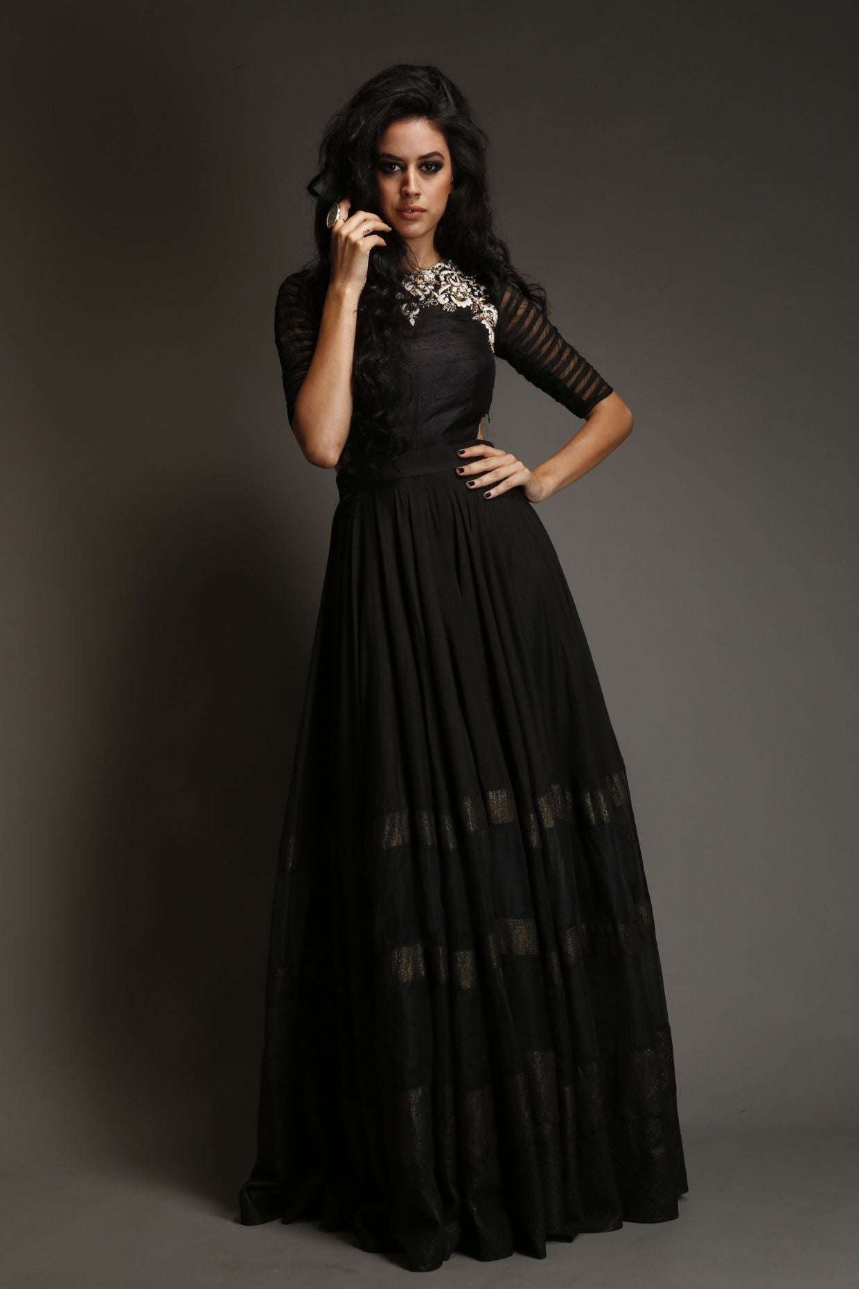 Black Embroidered Gown