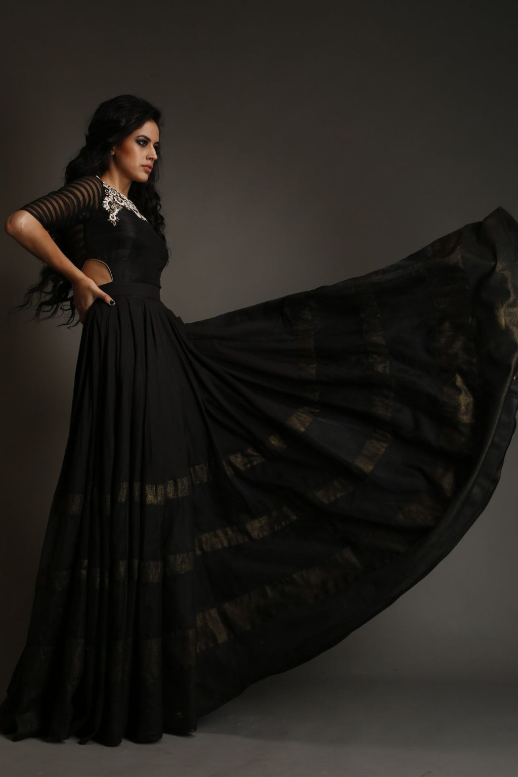 Black Embroidered Gown