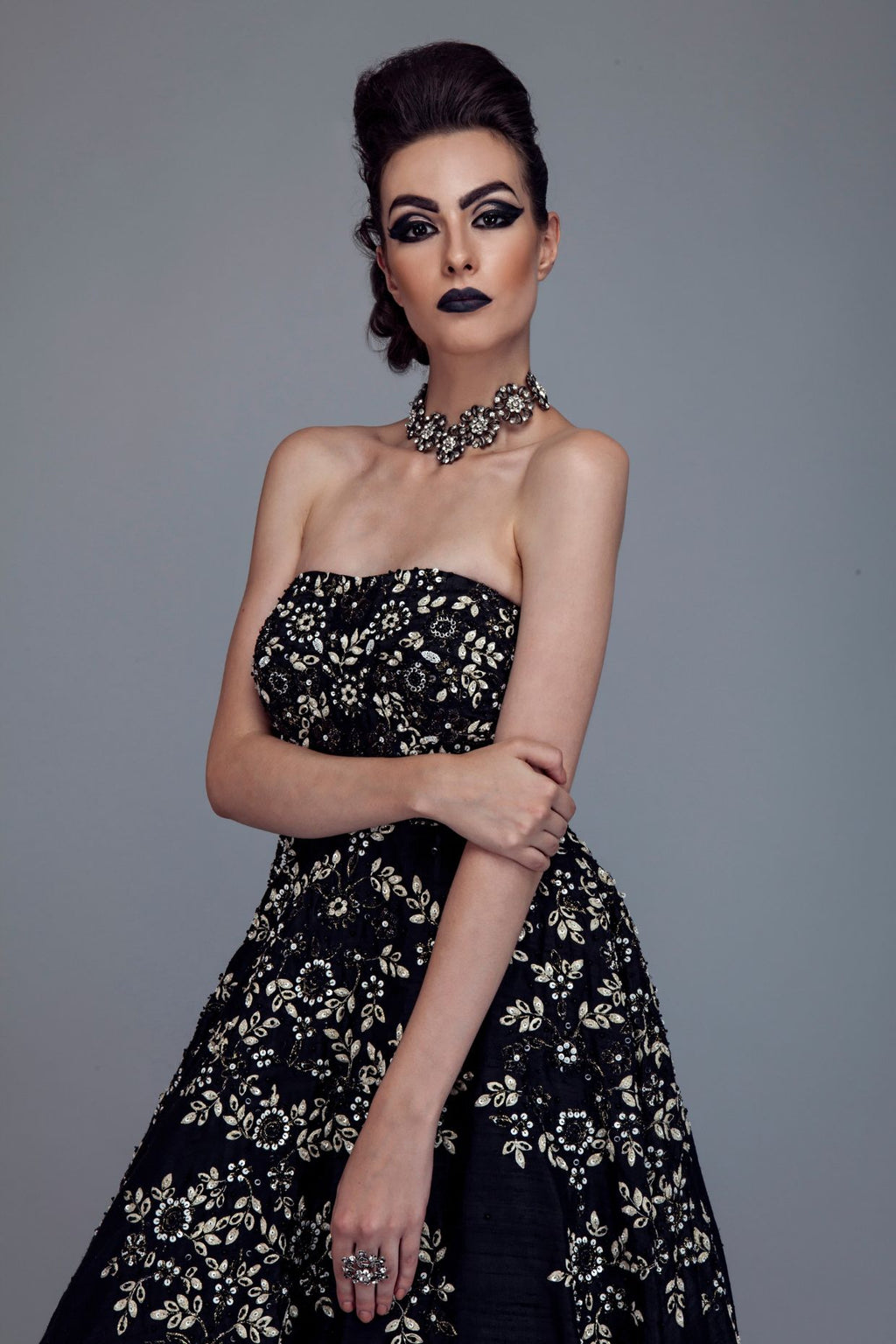 Sleeveless Black Embroidered Gown