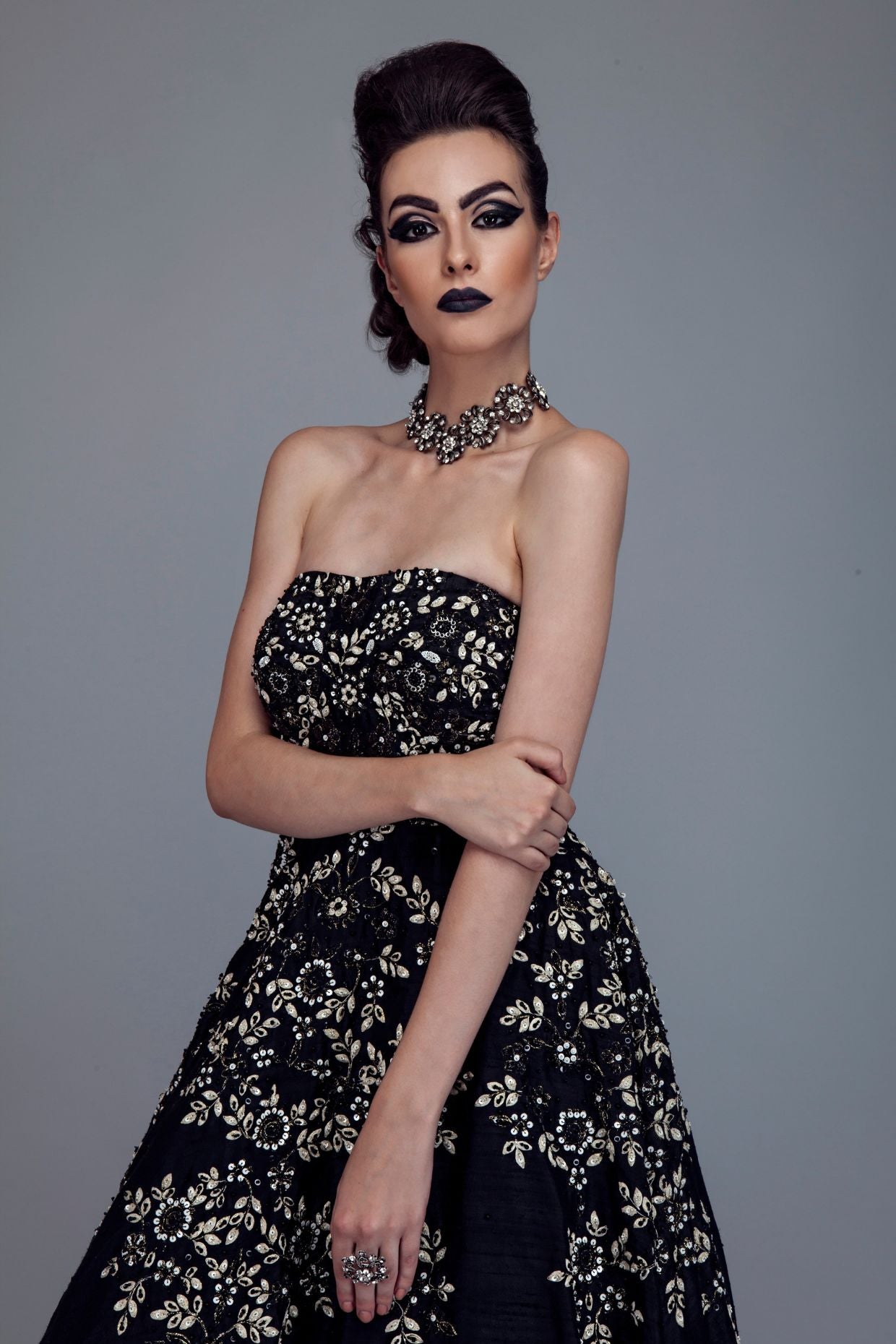 Sleeveless Black Embroidered Gown