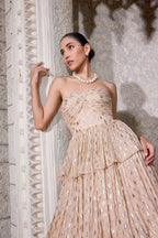 Gold Shimmer 3 Tiered Flared Gown