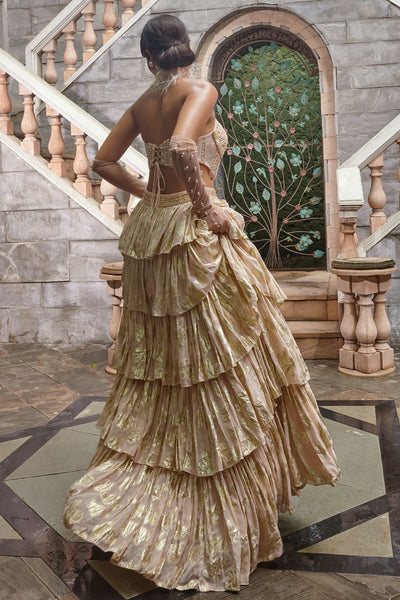 Gold Shimmer Tiered Lehenga Set