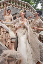 Ivory Hand Embroidered Draped Saree