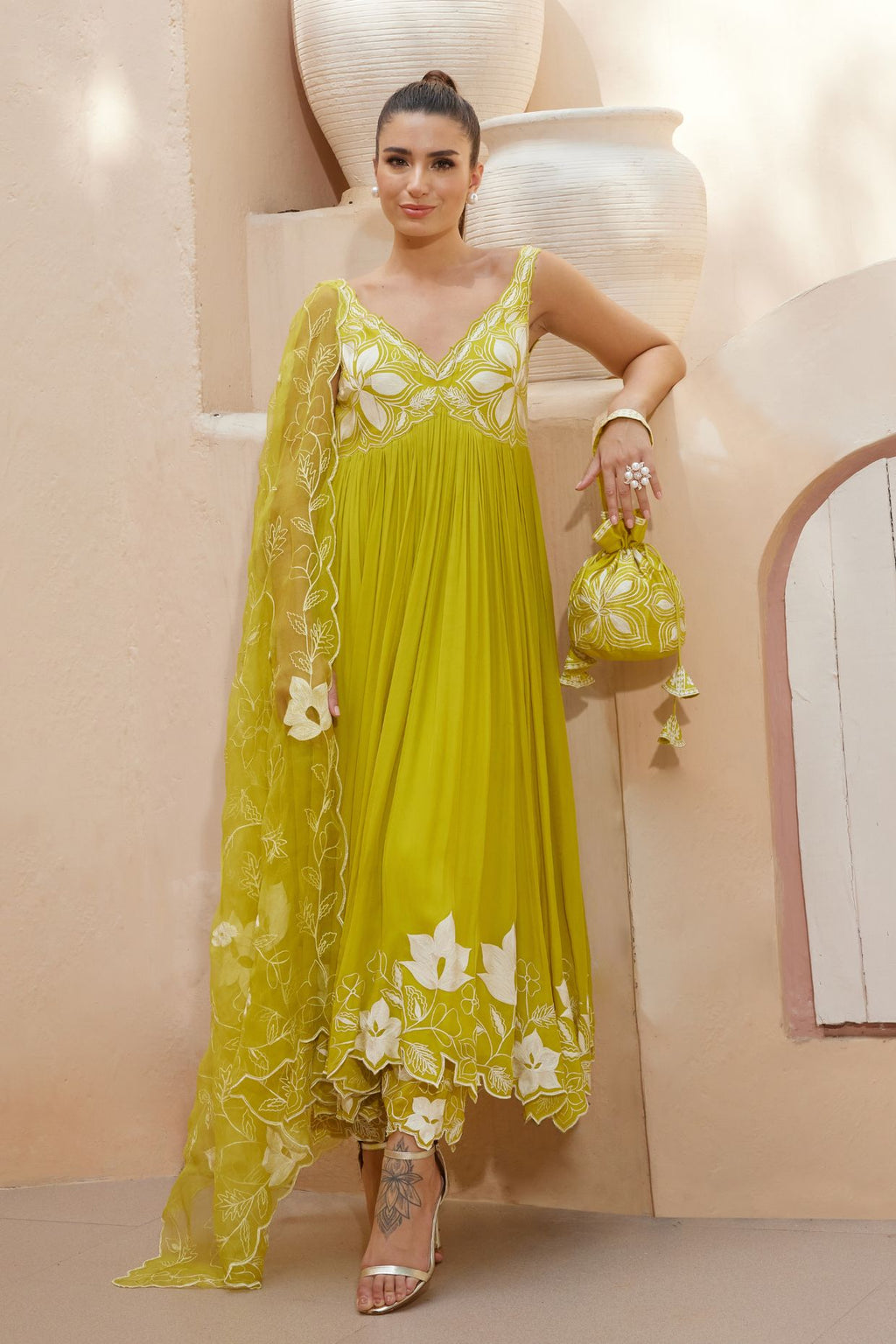 Sheen Green Anarkali Set