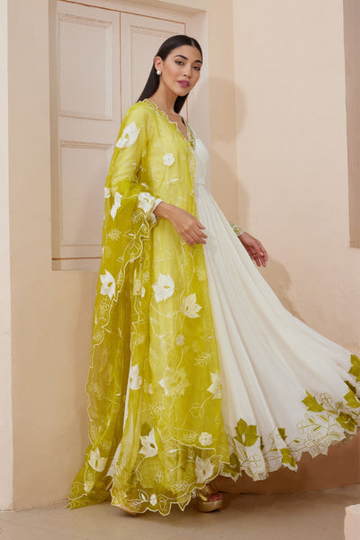 IVORY CREPE ANARKALI SET