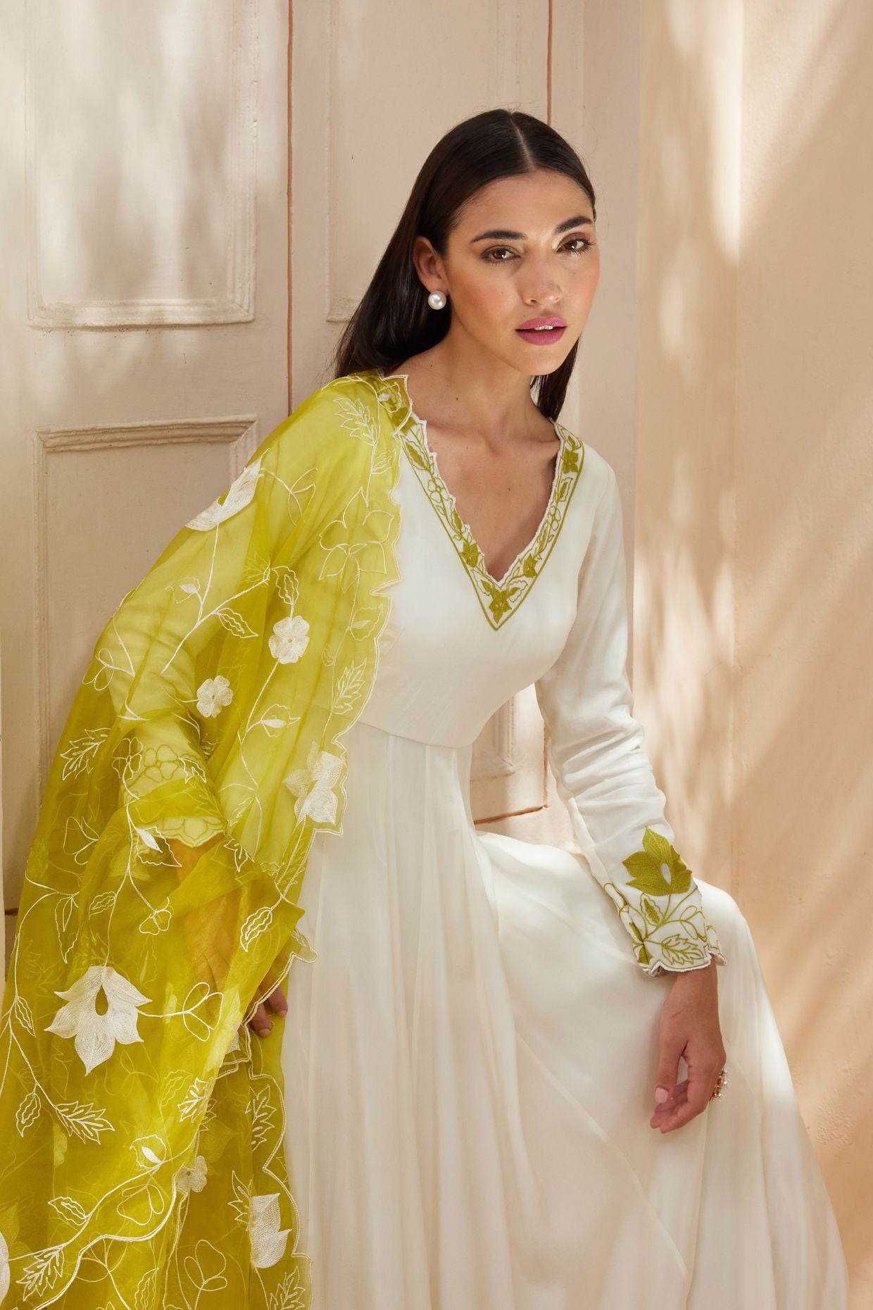 Ivory Crepe Anarkali Set