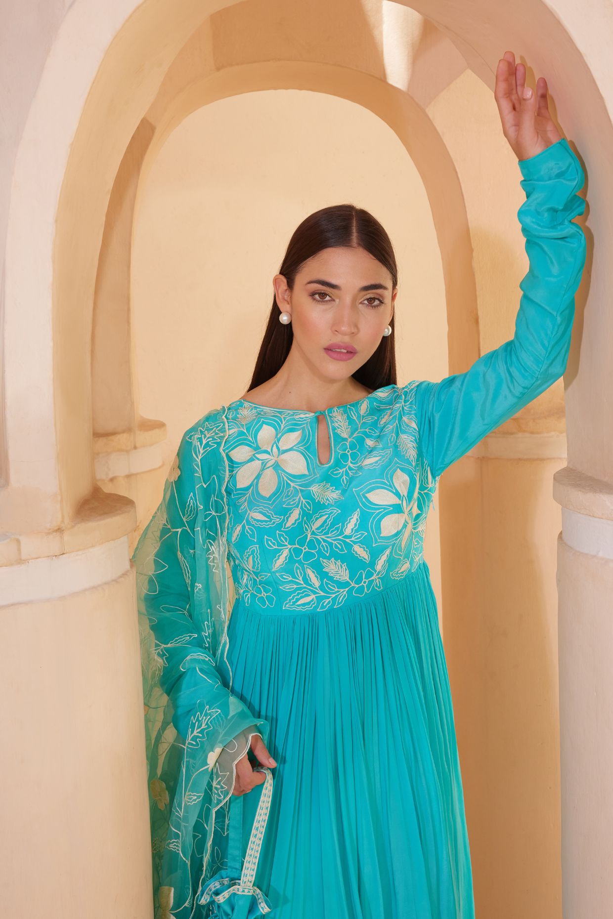 Bright Turquoise Anarkali Set