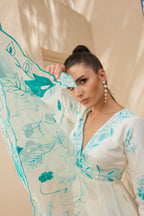 White Crepe Anarkali Set