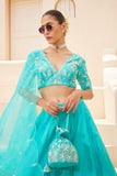 TURQUOISE CHANDERI LEHENGA