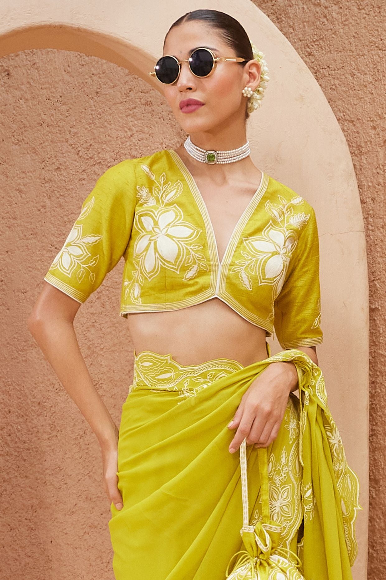 Sheen Green Pre Draped Saree