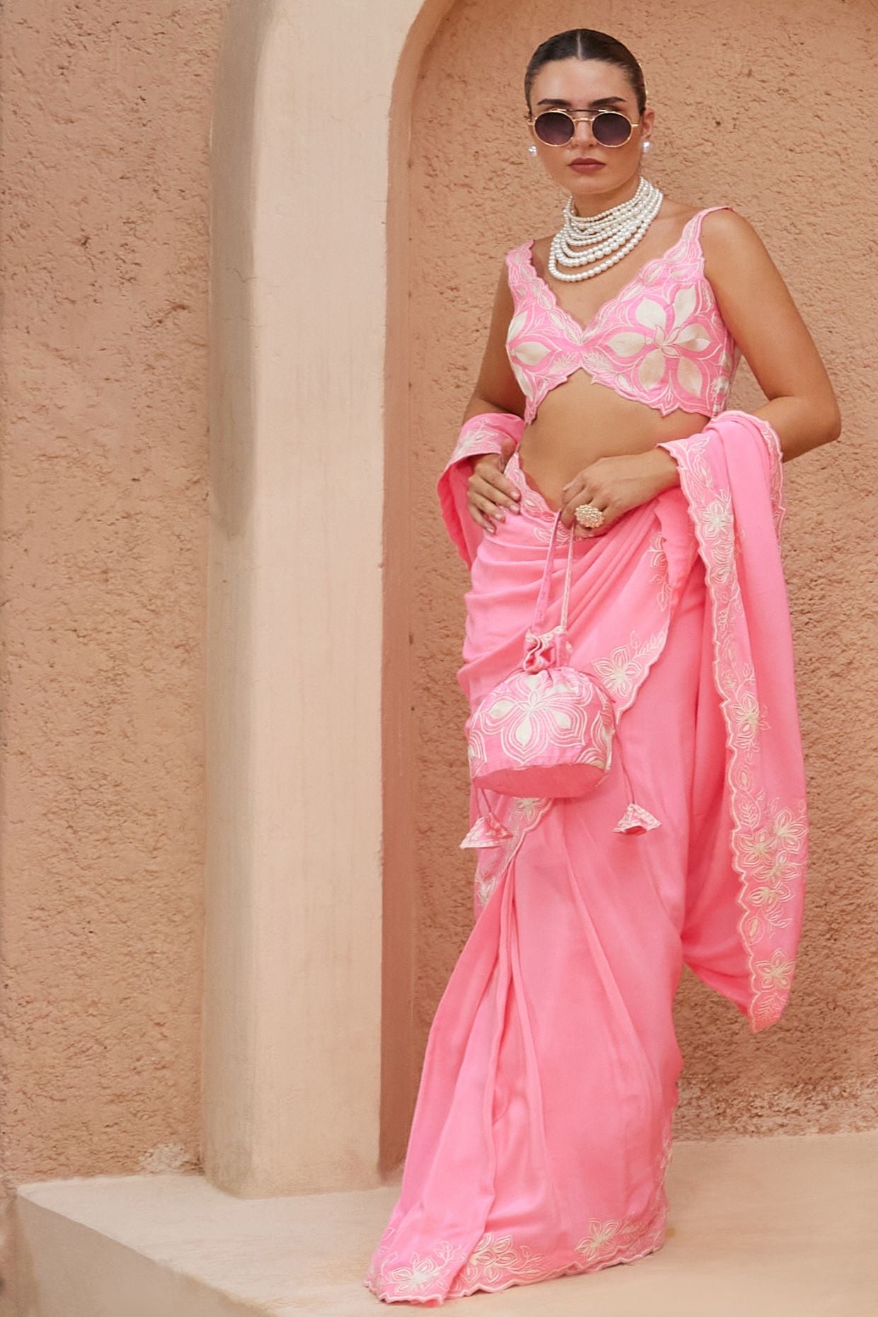 Bubblegum Pink Pre Draped Saree