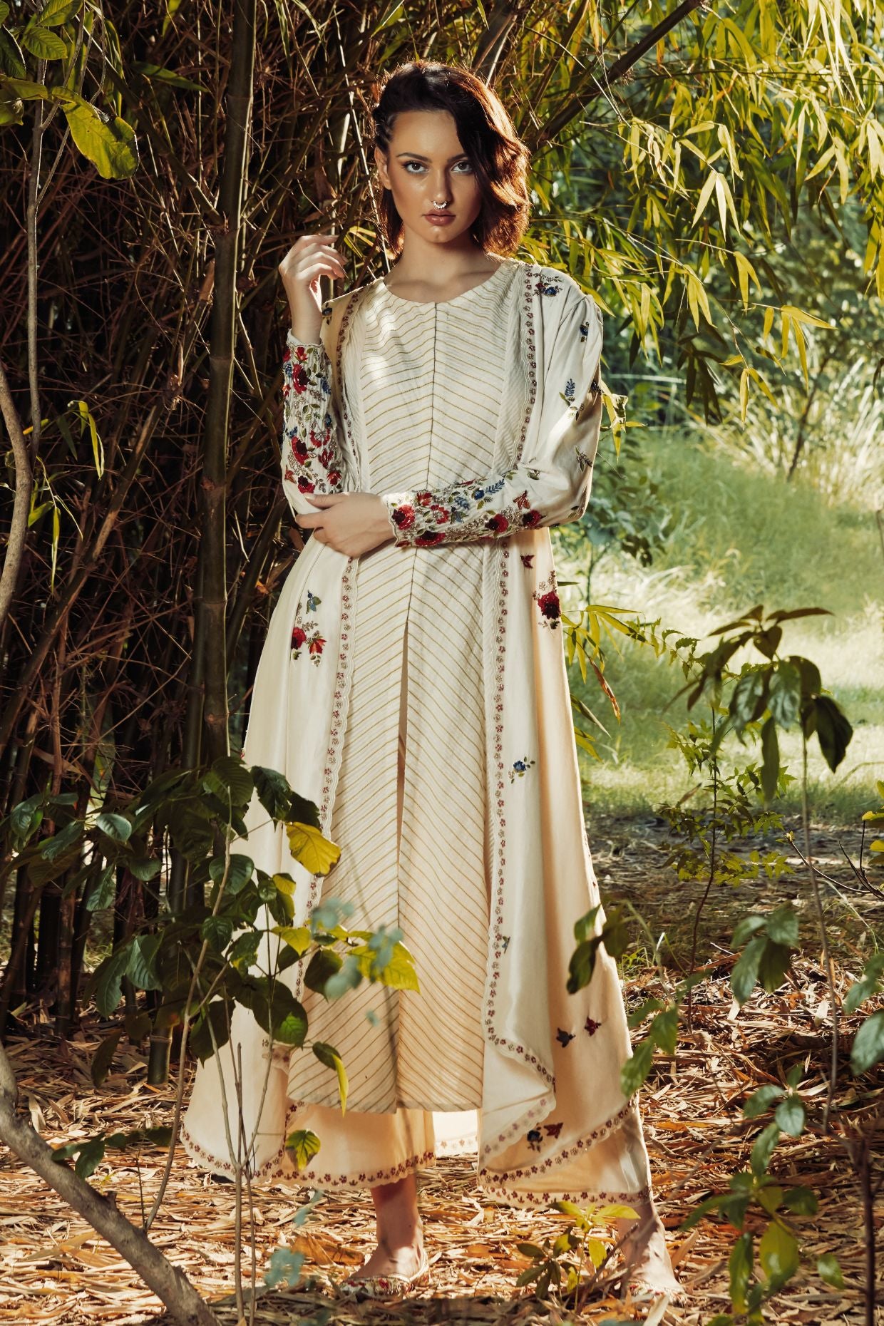 Floral Embroidered Jacket Set