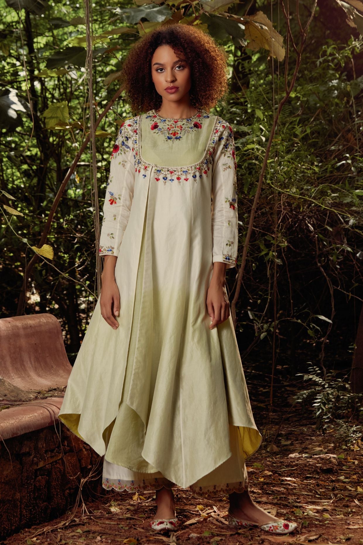 Ivory Ombre Dyed Embroidered Plazo Set