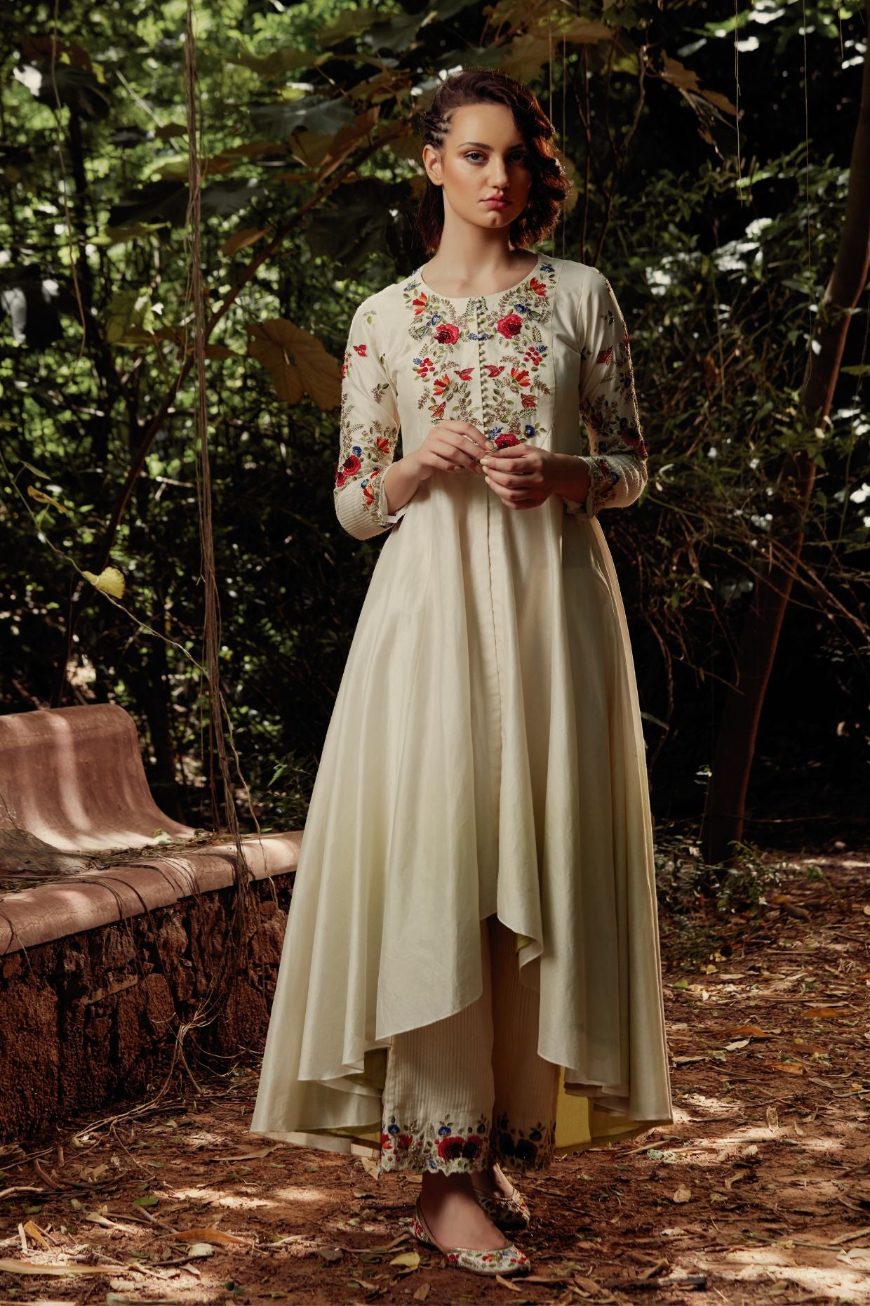 Ivory Ombre Dyed Embroidered Plazo Set