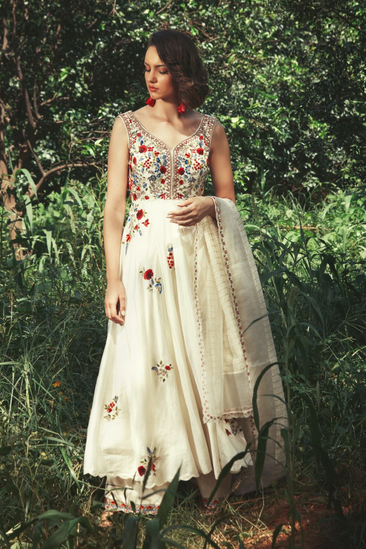 Ivory Multi-Colored Embroidered Anarkali Set