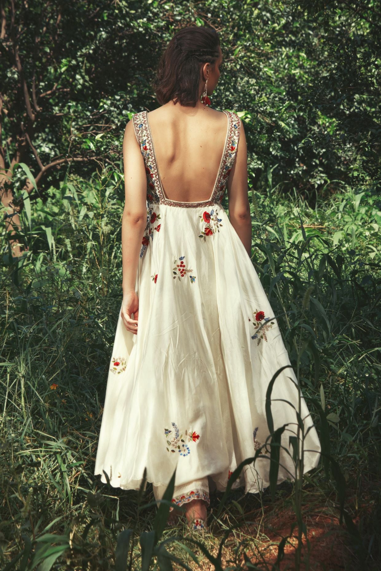 Ivory Multi-Colored Embroidered Anarkali Set