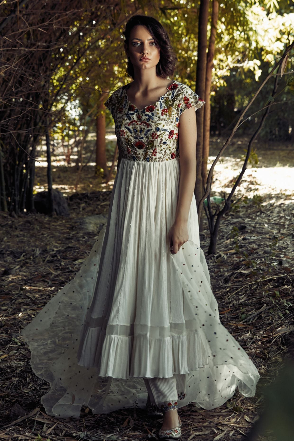 Ivory Multi Colored Embroidered Anarkali Suit