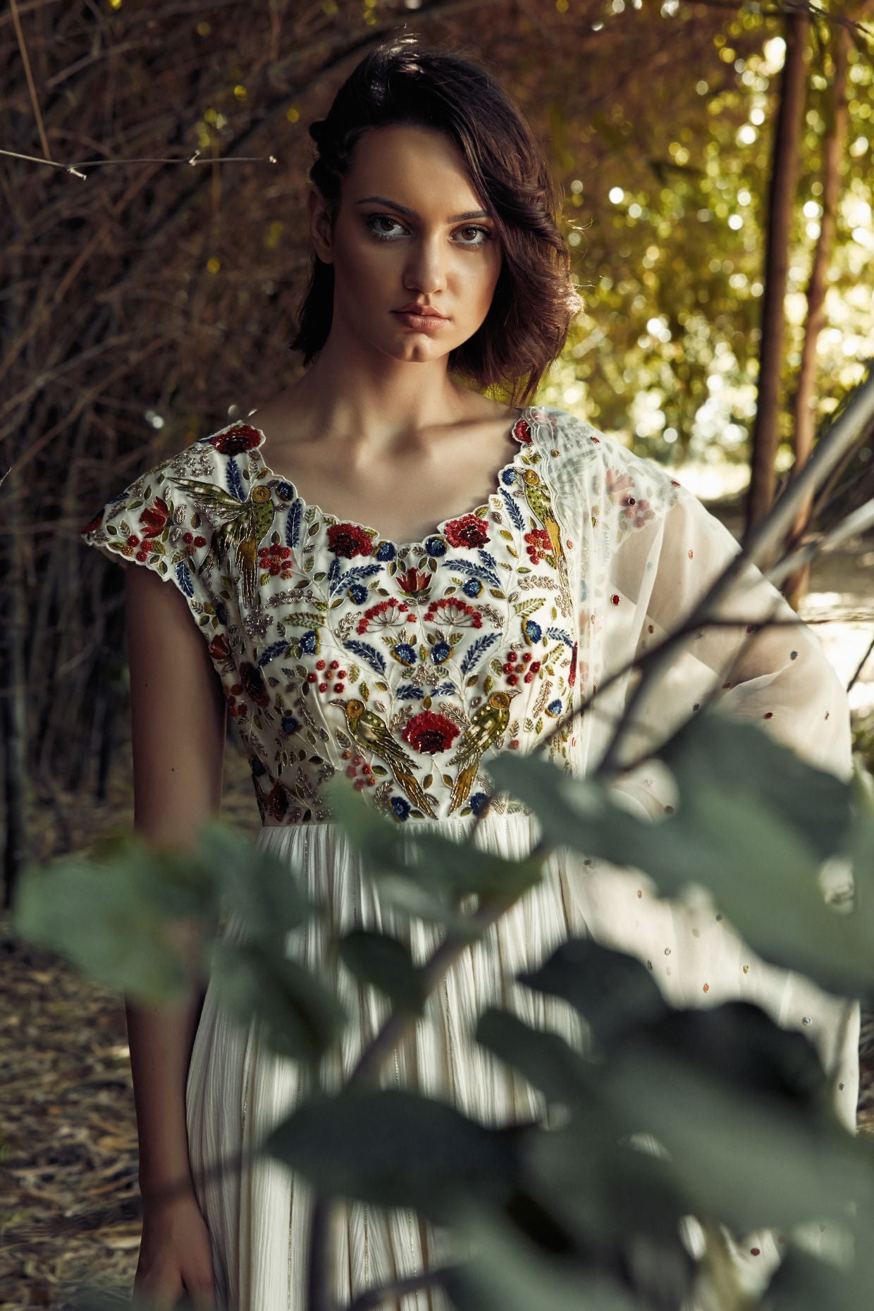 Ivory Multi Colored Embroidered Anarkali Suit