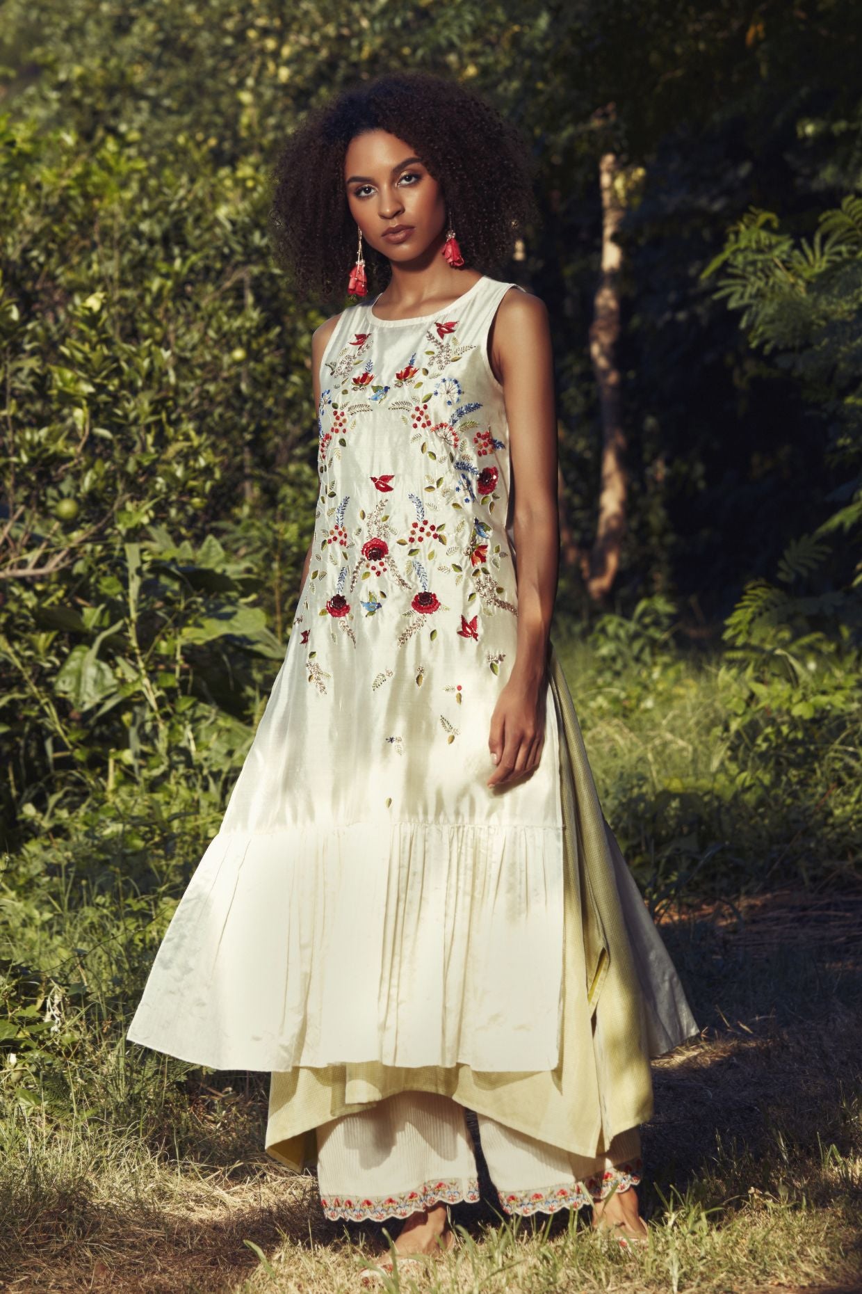 Ivory Multi-Colored Embroidered Kurta Set