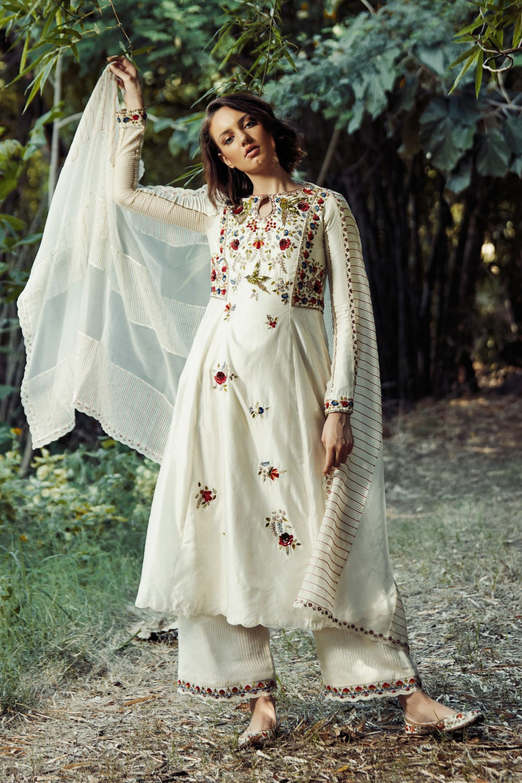 Ivory Multi Colored Anarkali Dress Online