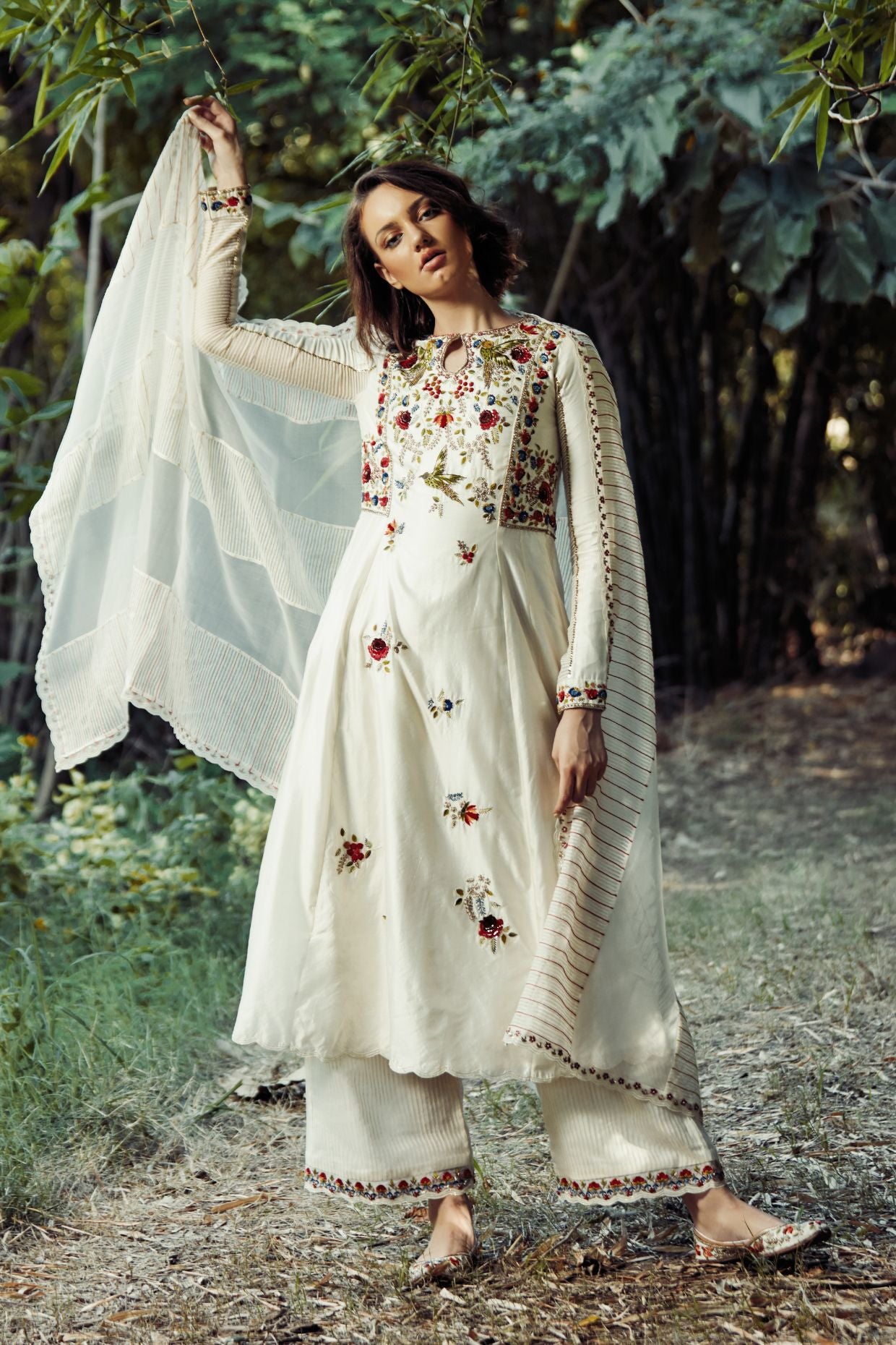 Ivory Multi Colored Anarkali Dress Online