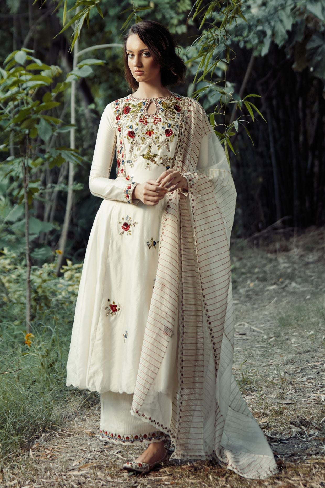 Ivory Multi Colored Anarkali Dress Online