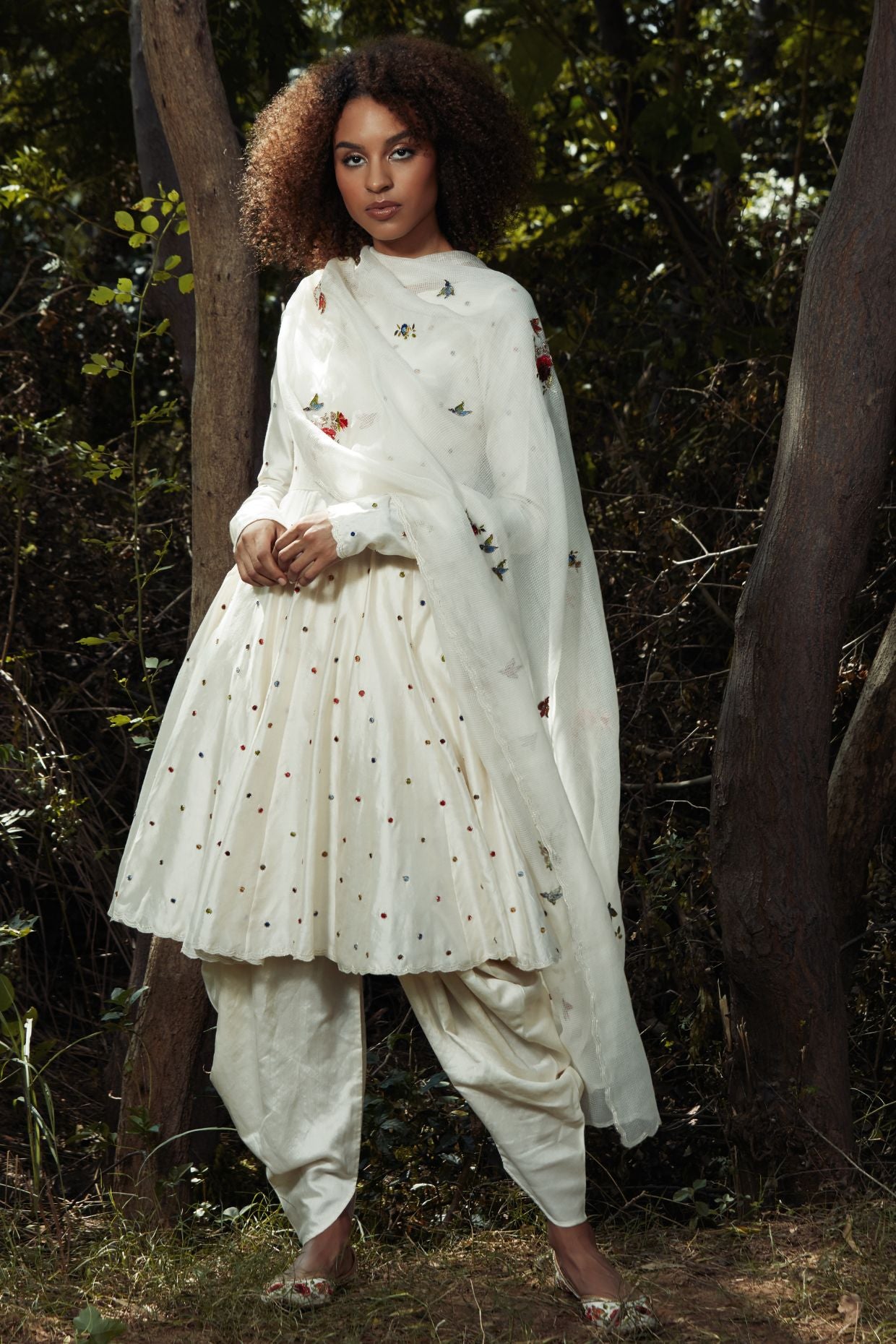 Polka Dotted Kurta With Dhoti Pant