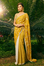 Embroidered Mustard Yellow Saree Set