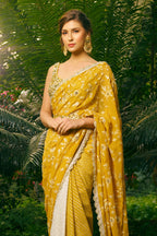 Embroidered Mustard Yellow Saree Set