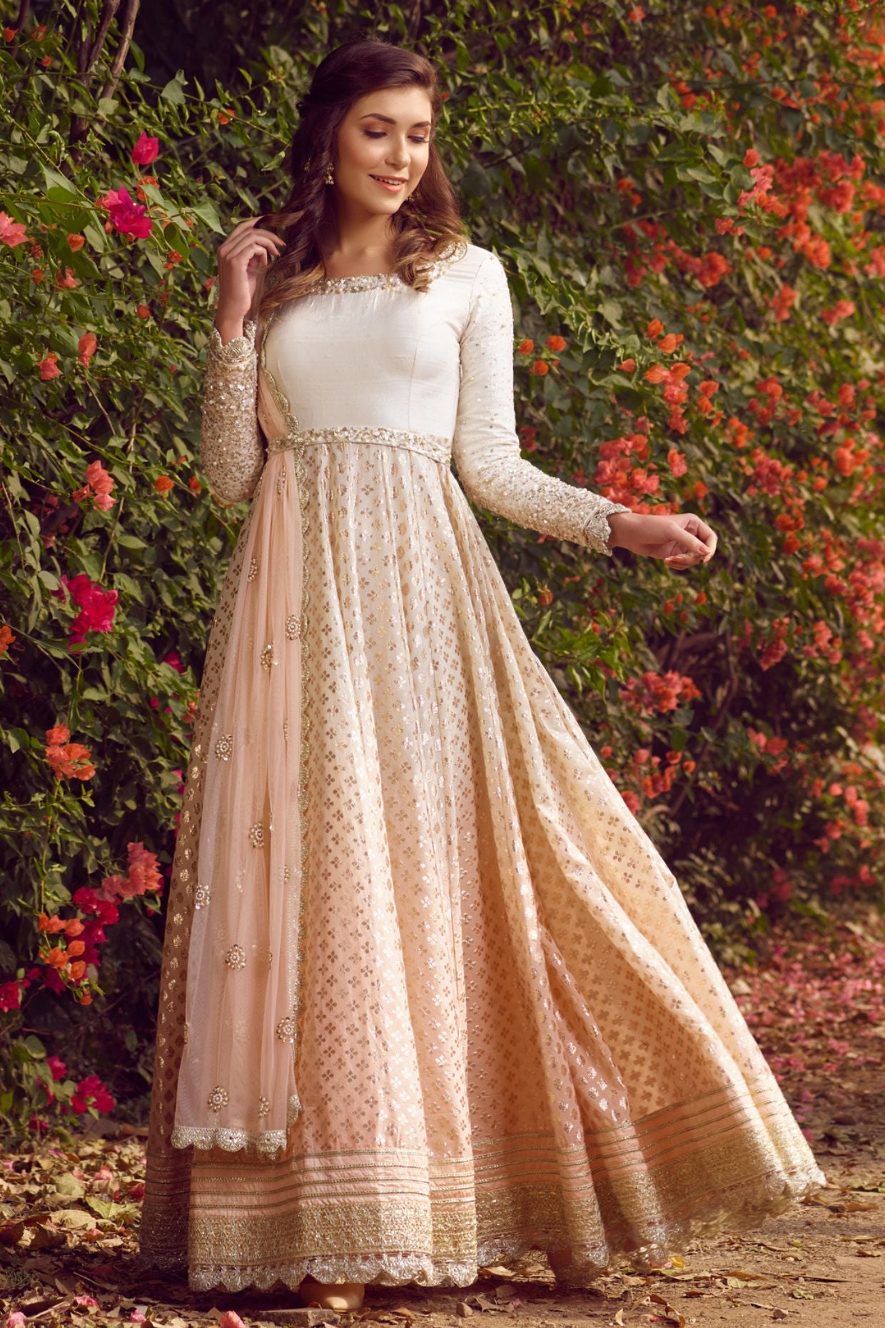 Peach and Ivory Ombre Dyed Anarkali