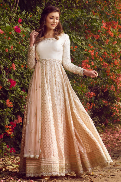 Peach and Ivory Ombre Dyed Anarkali