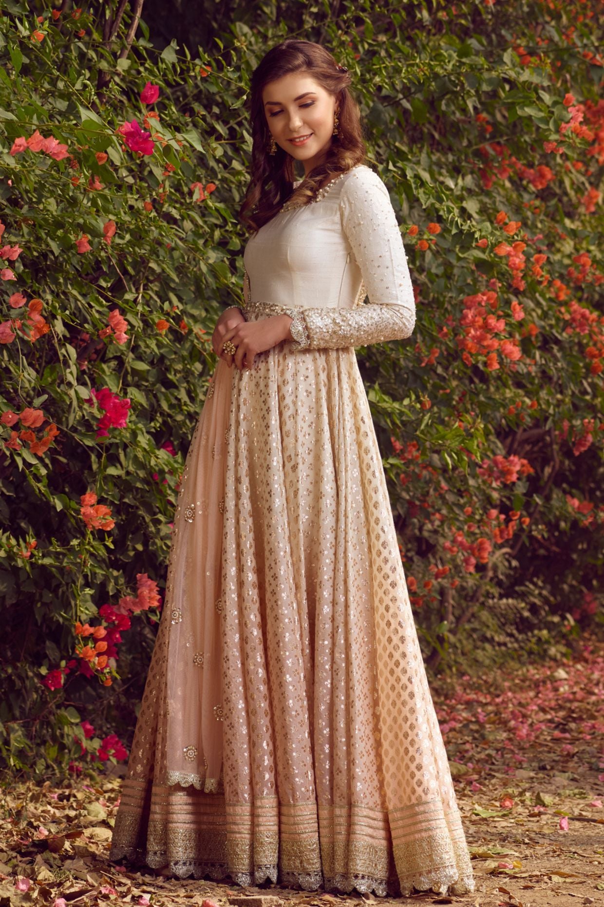 Peach and Ivory Ombre Dyed Anarkali