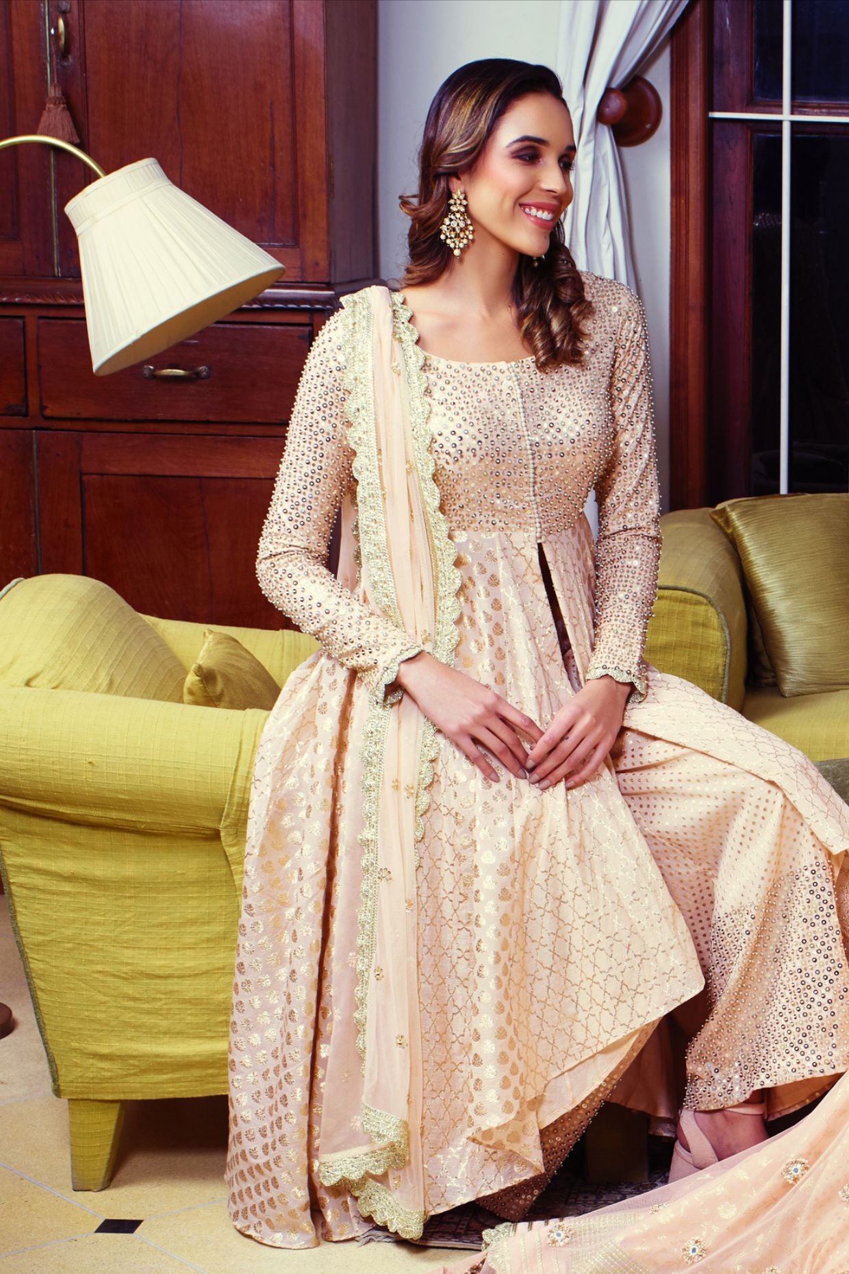 Champagne Sequence Embroidered Kurta And Palazzo