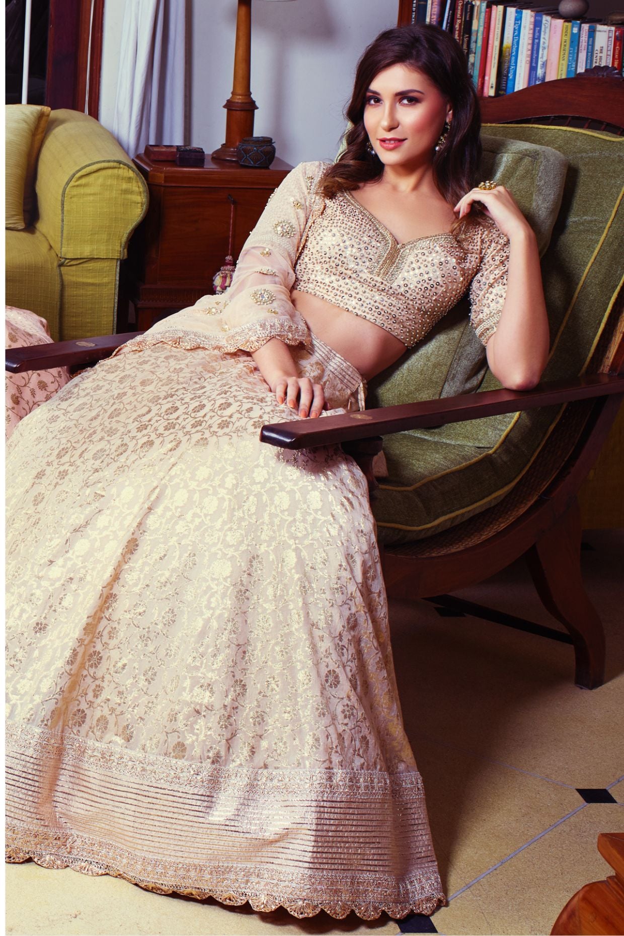 Champagne Chanderi Lehenga Set