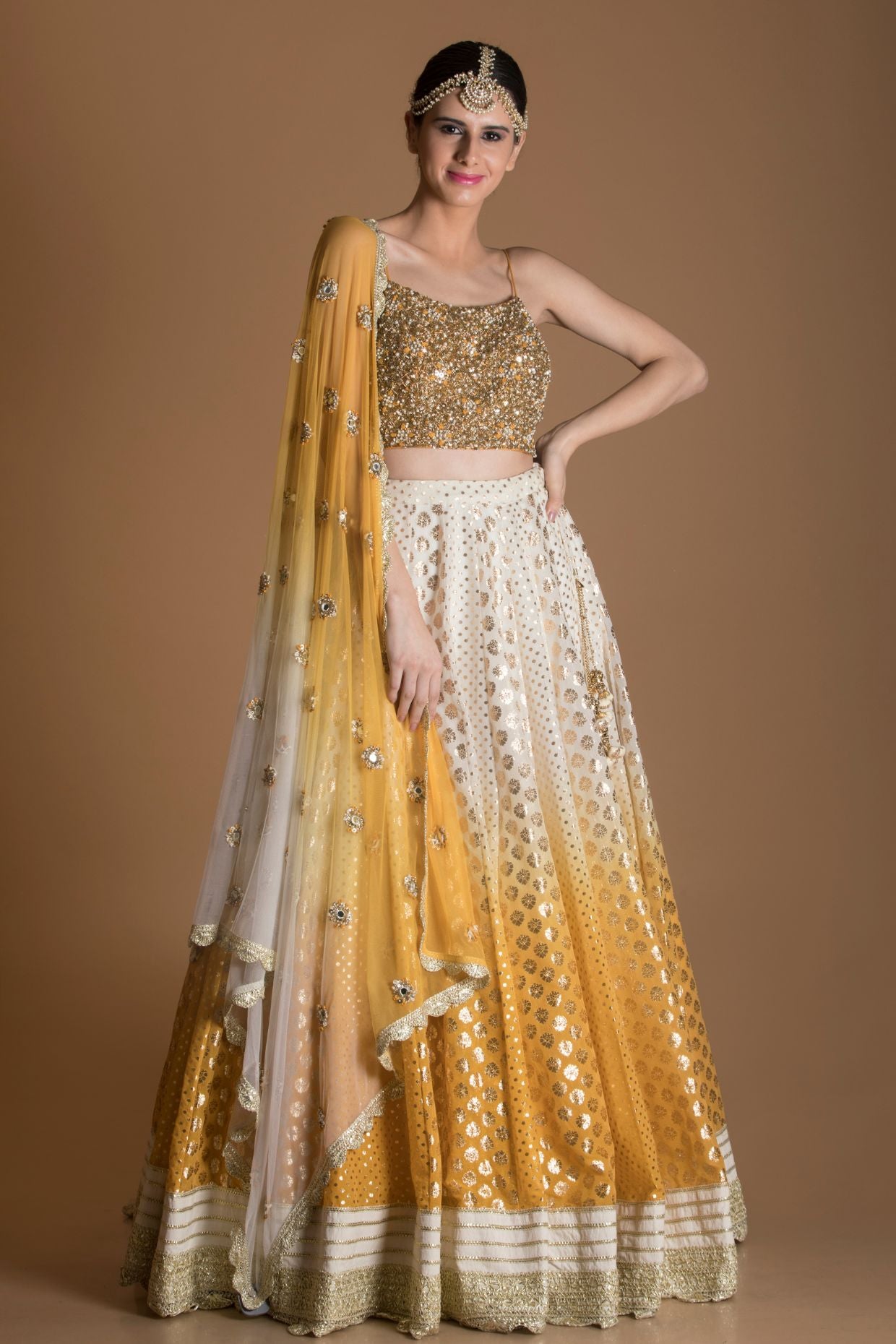 Yellow Ombre Dyed Chanderi Lehenga Set