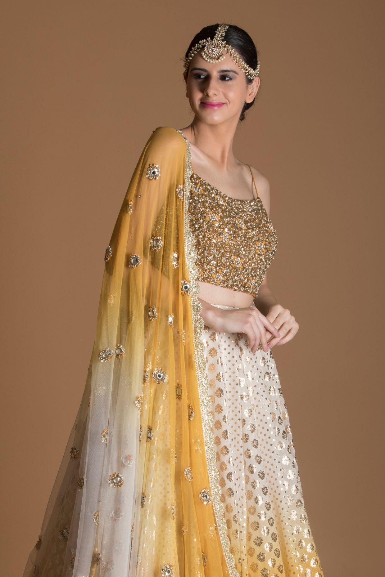 Yellow Ombre Dyed Chanderi Lehenga Set