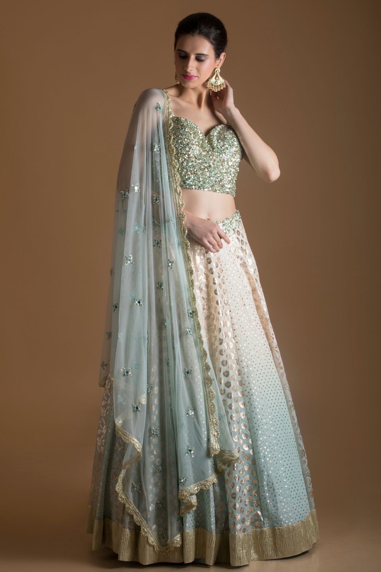 Ice Blue Ombre Dyed Lehenga Set