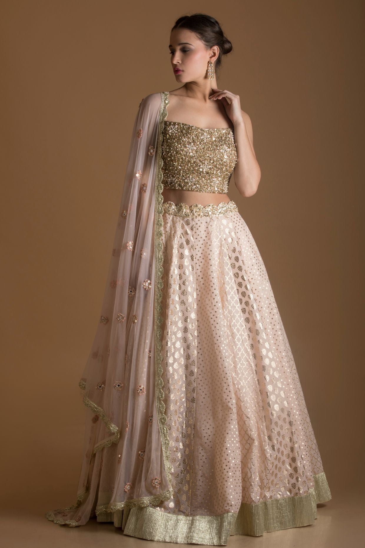 Peach Pink Chanderi Lehenga Set