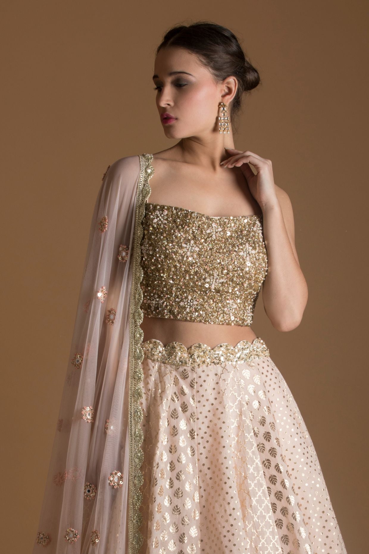 Peach Pink Chanderi Lehenga Set