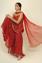 Red Embroidered Sharara Set