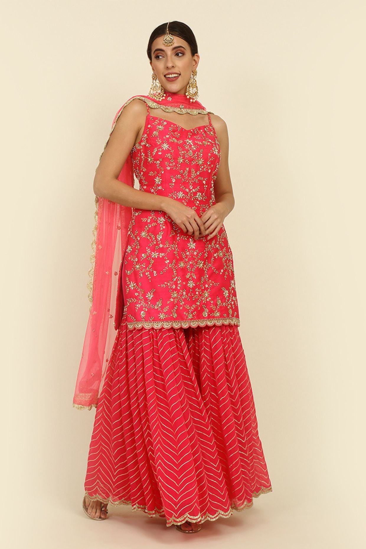 Fuchsia Pink Embroidered Sharara Set