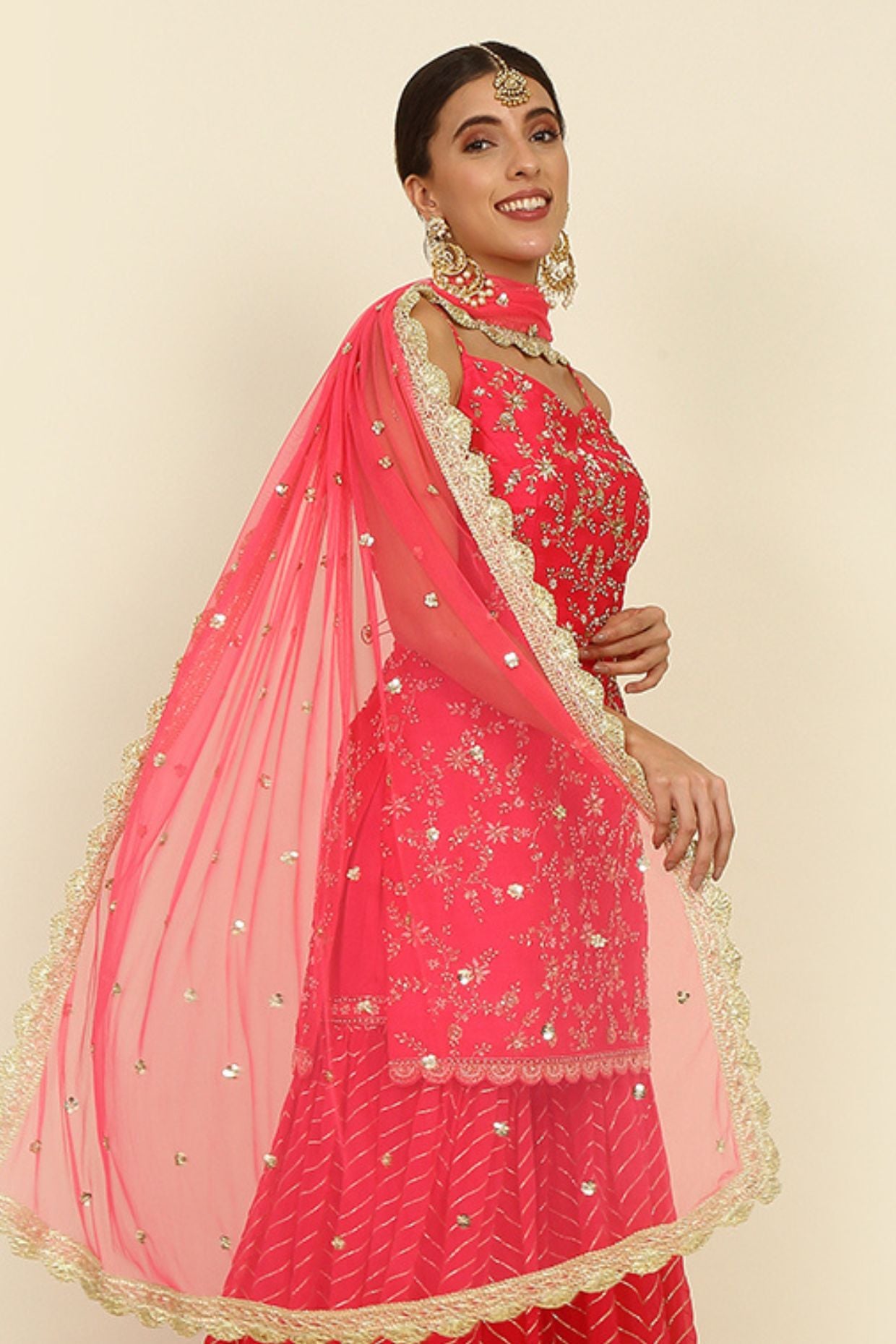 Fuchsia Pink Embroidered Sharara Set