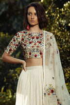 Ivory Lehenga With Multicoloured Embroidered Blouse And Dupatta