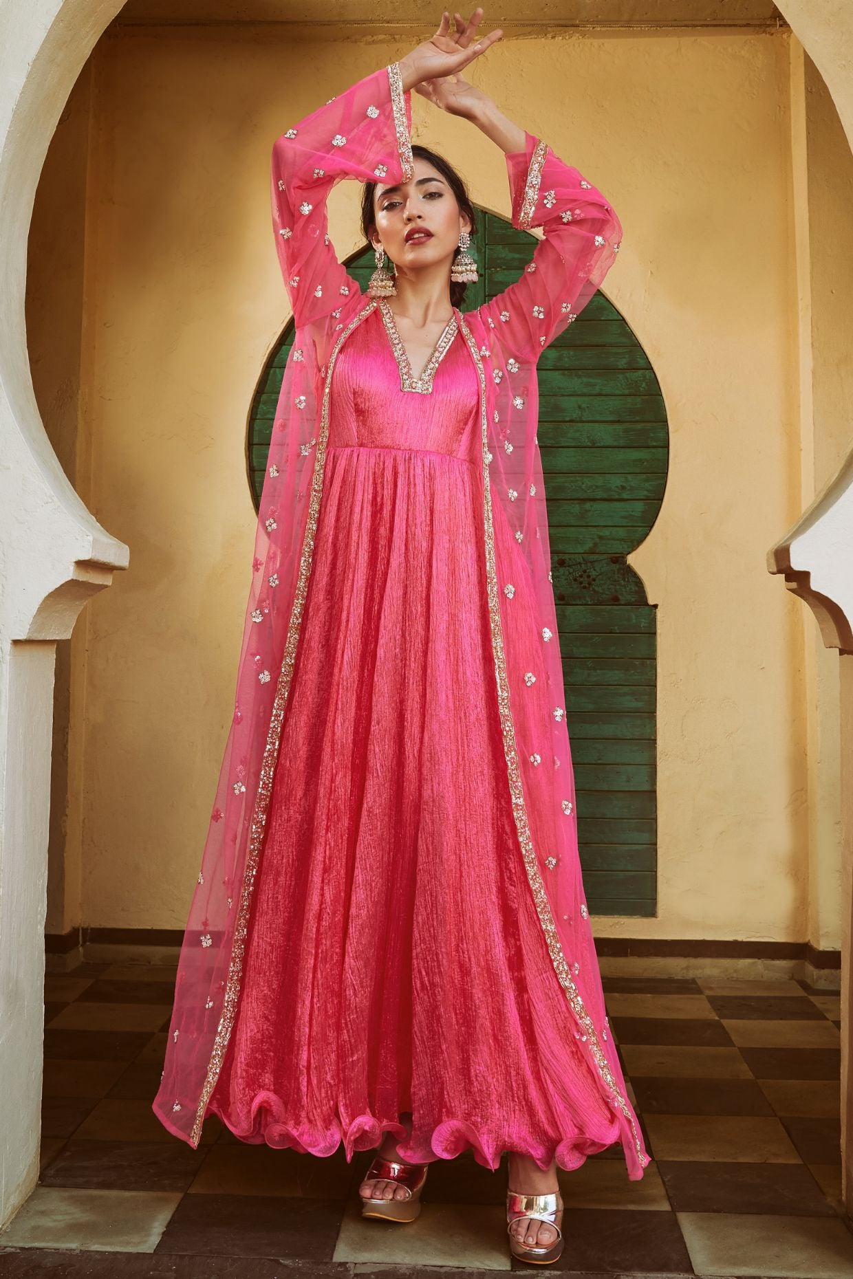 Pink Crinkle Jacket Set