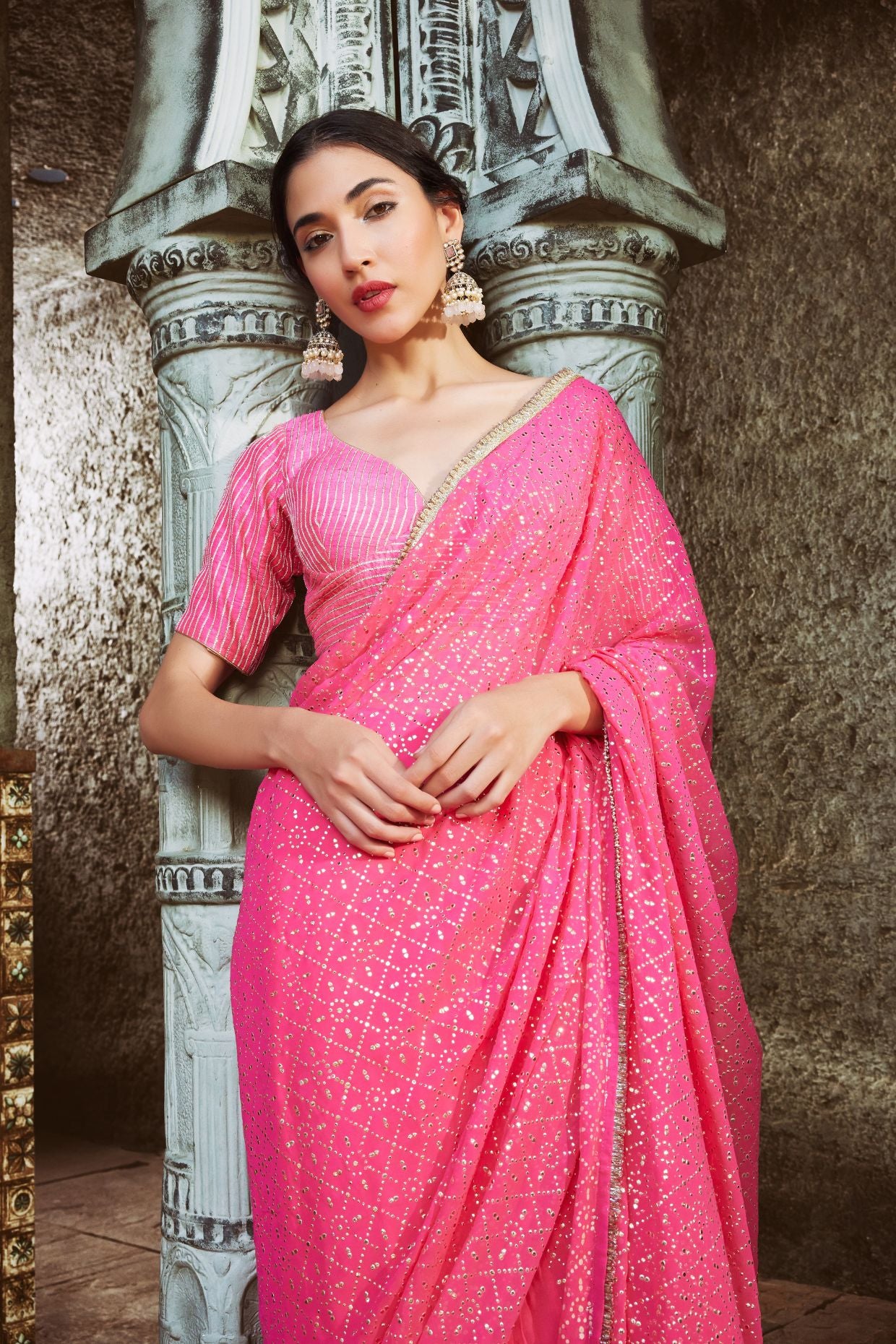 Fushia Pink Saree Set