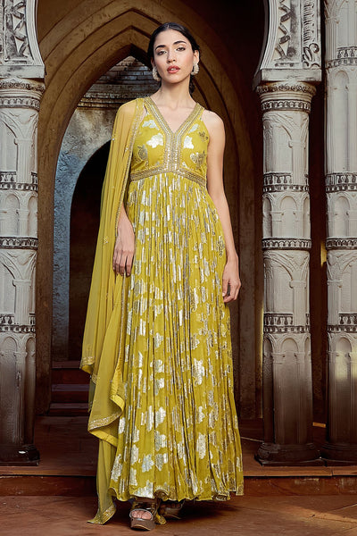 Green Simmer Anarkali Set