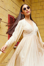 Gold And Ivory Ombre Dyed Crepe Anarkali Set